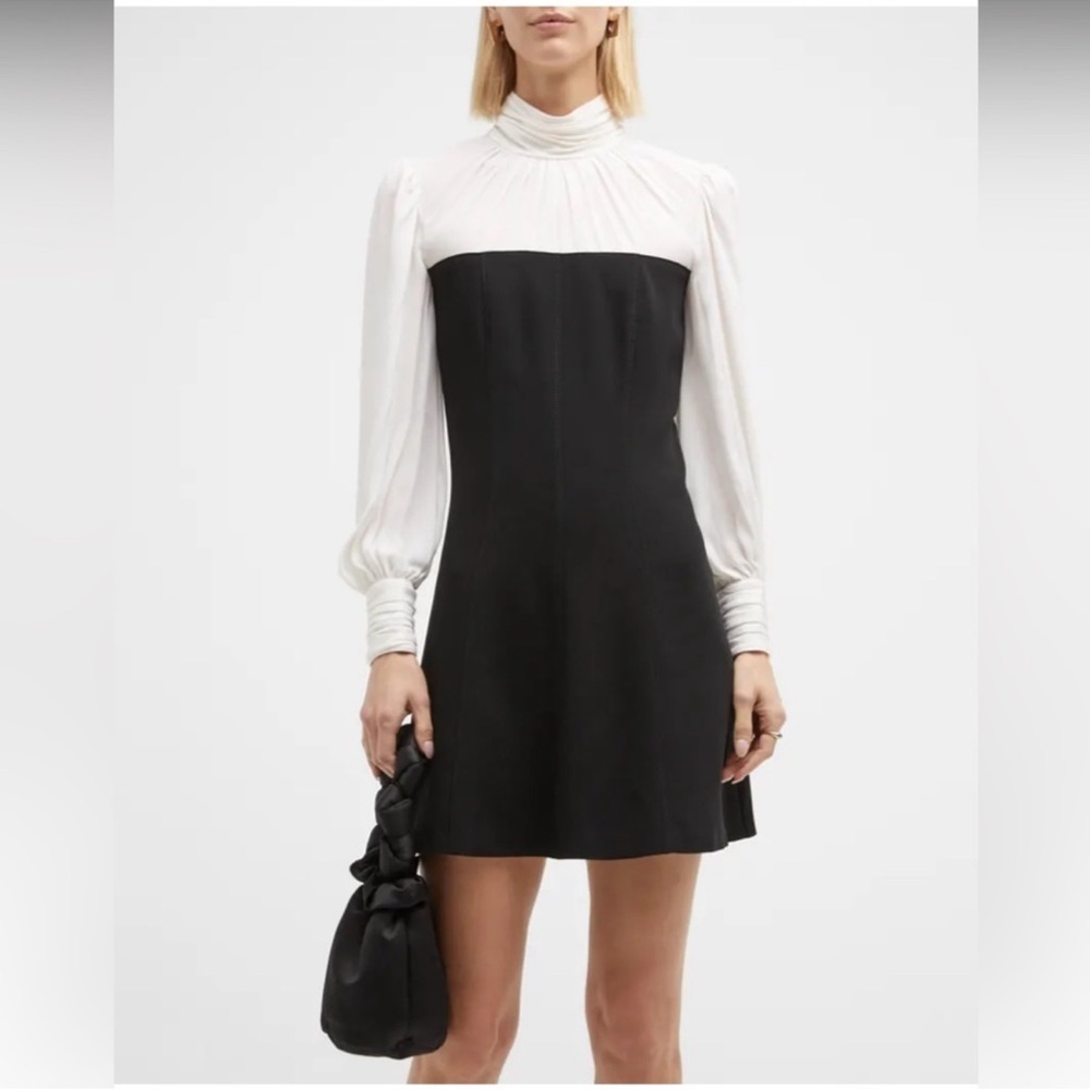 NWT Cinq A Sept Caley Two Tone high neck long sleeve blouse classic Mini Dress
